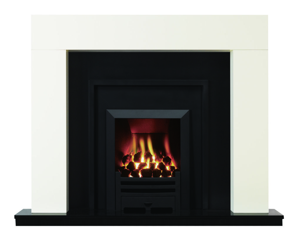 White with Gazco Logic Hotbox fire with Matt Black Art front and frame