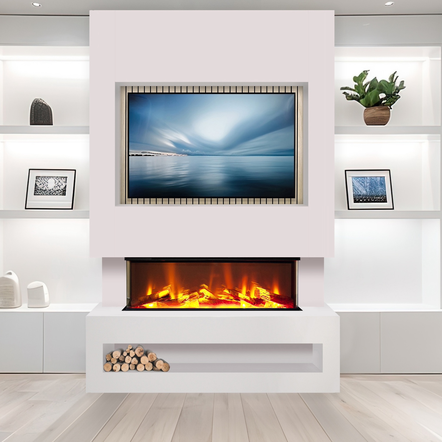 Celsi E-VR S1000 Media Wall - White & Acoustic Oak