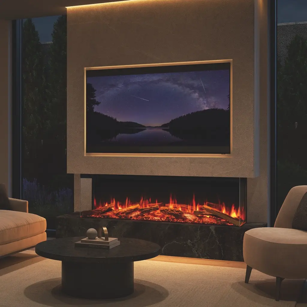 Avita 160, installed as a three-sided fire Shown with optional Mood Lighting System