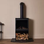 British Fires Cube Steel Door & Log Box w_ chimney on hearth OFF British Fires Cube Steel Door & Log Box w_ chimney on hearth OFF