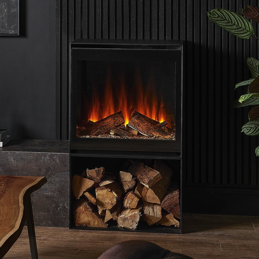 British Fires Cube glass door Log store